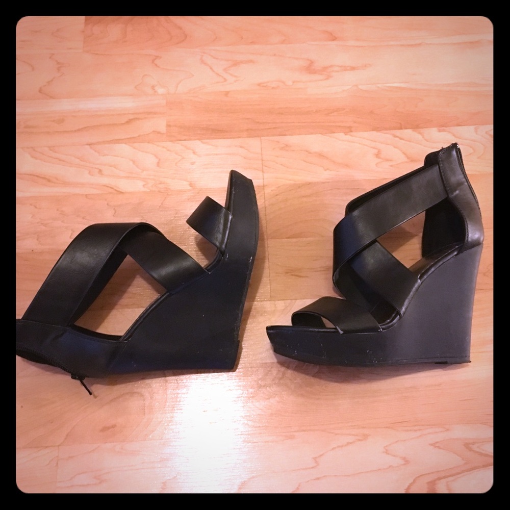 Black Wedge Sandals